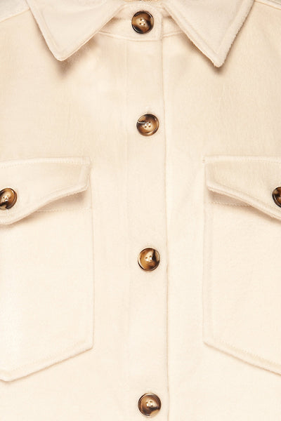 Vaagen Cream Oversized Velvet Shirt Jacket | La petite garçonne texture