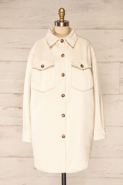 Vaagen Cream Oversized Velvet Shirt Jacket | La petite garçonne front view