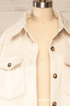 Vaagen Cream Oversized Velvet Shirt Jacket | La petite garçonne open close-up