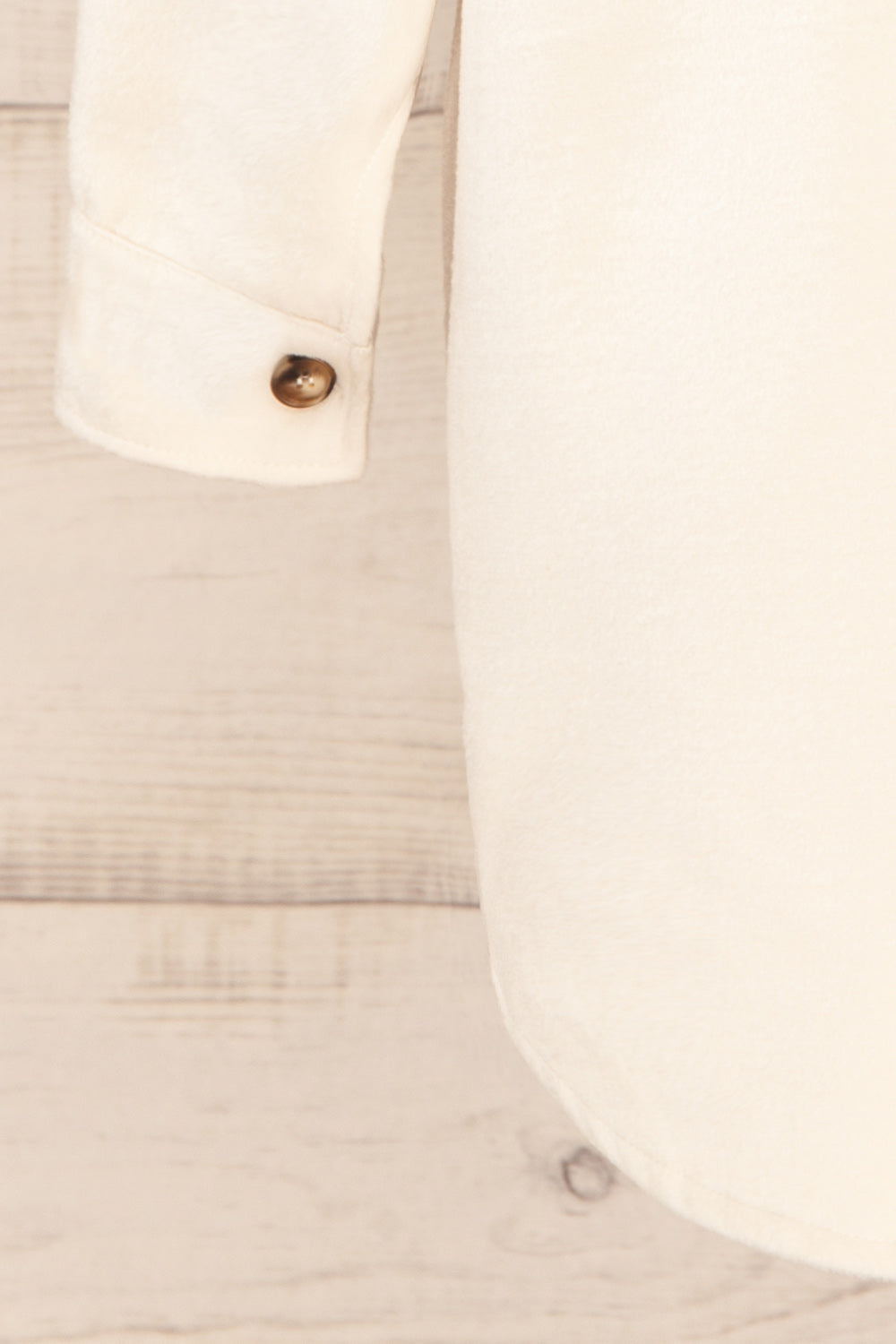 Vaagen Cream Oversized Velvet Shirt Jacket | La petite garçonne sleeve close-up