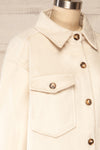 Vaagen Cream Oversized Velvet Shirt Jacket | La petite garçonne side close-up