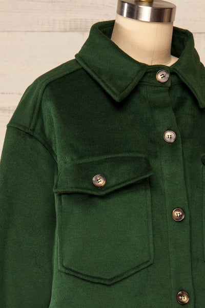 Vaagen Forest Oversized Velvet Shirt Jacket | La petite garçonne side close-up