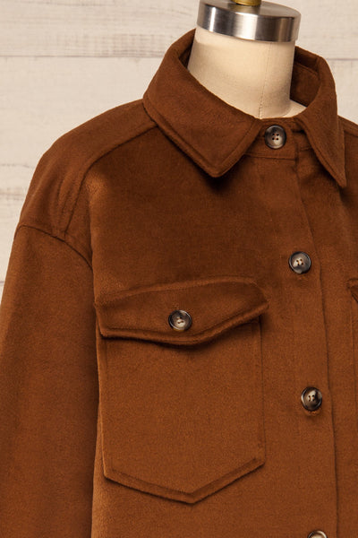 Vaagen Brown Oversized Velvet Shirt Jacket | La petite garçonne side close-up