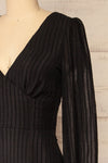 Vaciamadrid Black Stripped Midi Dress w/ Long Sleeves | La petite garçonne side close-up