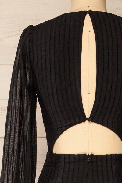 Vaciamadrid Black Stripped Midi Dress w/ Long Sleeves | La petite garçonne back close-up