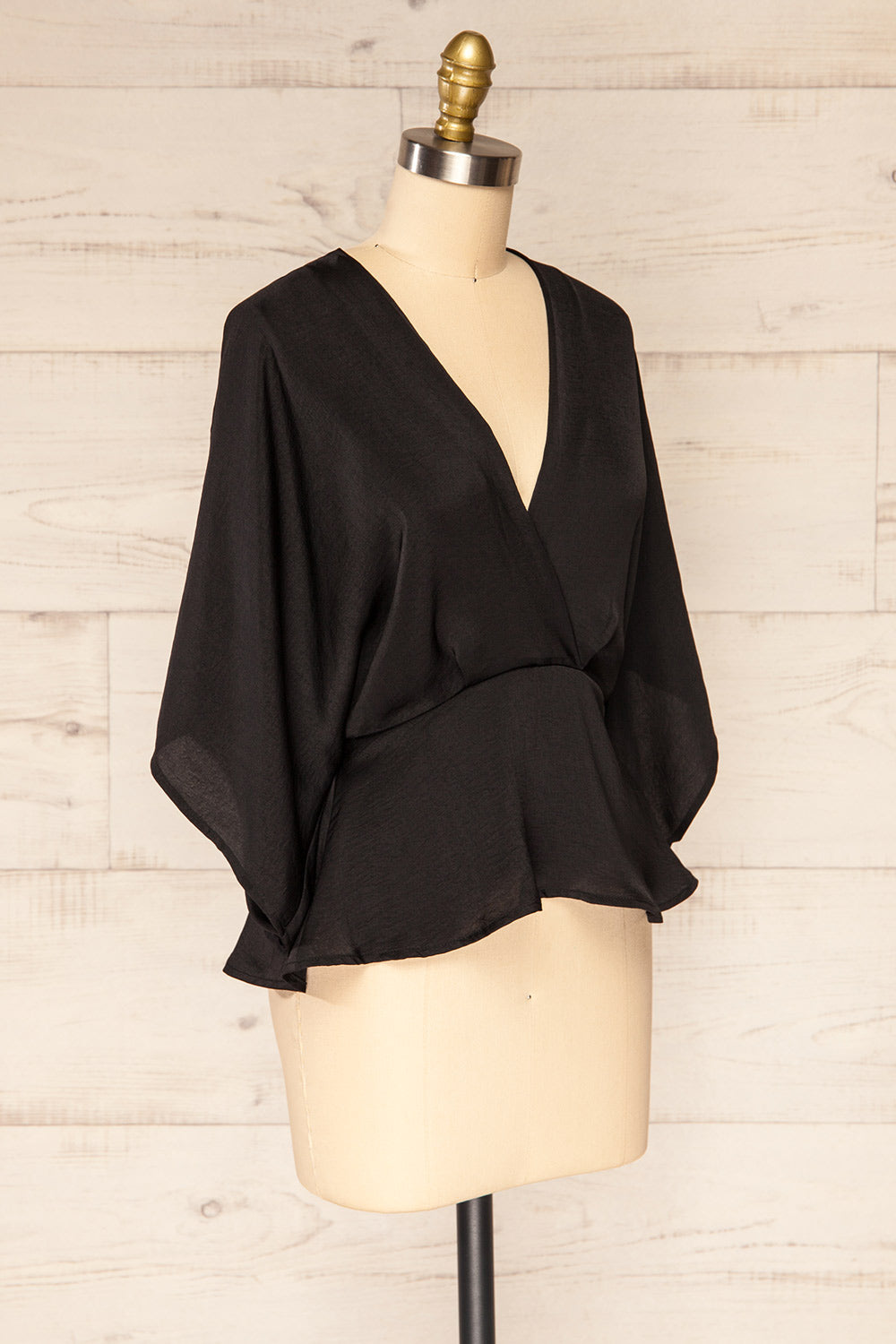 Valas Black Kimono Sleeves Wrap Neck Blouse | La petite garçonne  side view