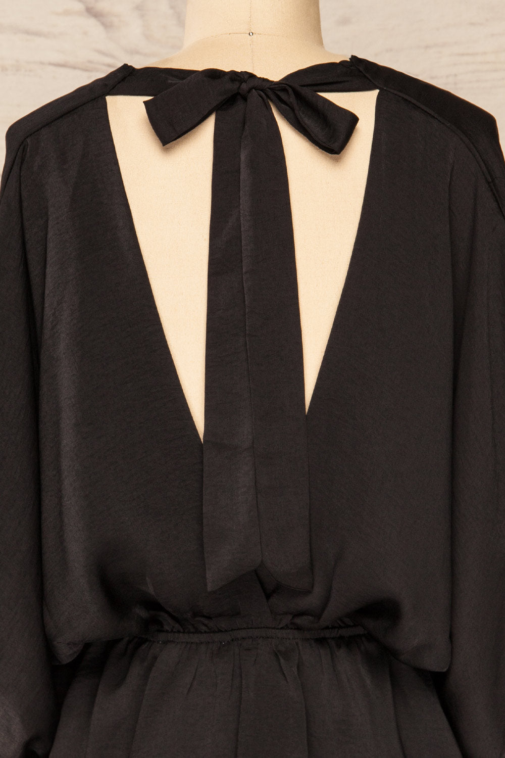 Valas Black Kimono Sleeves Wrap Neck Blouse | La petite garçonne  back close-up