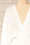 Valas White Kimono Sleeves Wrap Neck Blouse | La petite garçonne front close-up