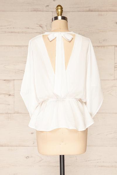 Valas White Kimono Sleeves Wrap Neck Blouse | La petite garçonne  back view