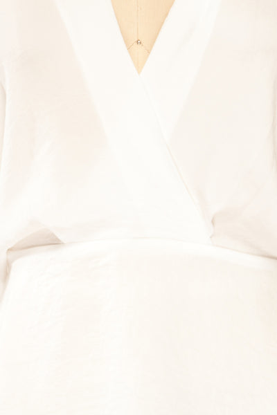 Valas White Kimono Sleeves Wrap Neck Blouse | La petite garçonne fabric