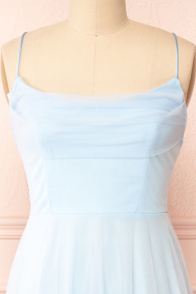 Valerie Blue A-Line Tulle Midi Dress | Boutique 1861 front close-up