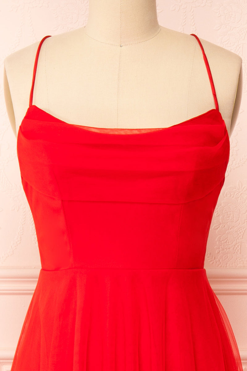 Valerie Red A-Line Tulle Midi Dress | Boutique 1861