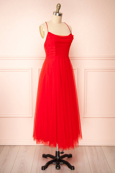 Valerie Red A-Line Tulle Midi Dress | Boutique 1861 side view