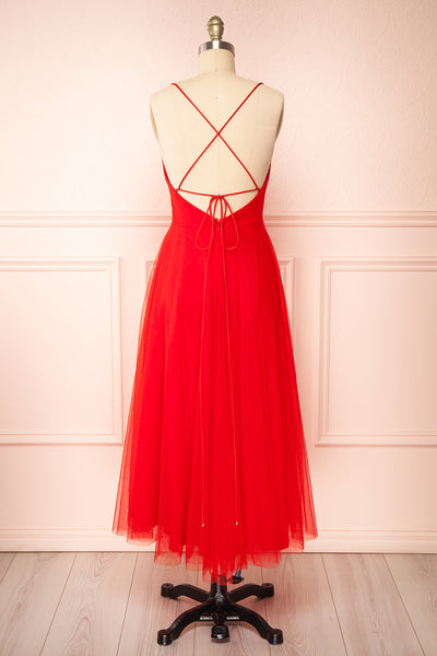 Valerie Red A-Line Tulle Midi Dress | Boutique 1861 back view