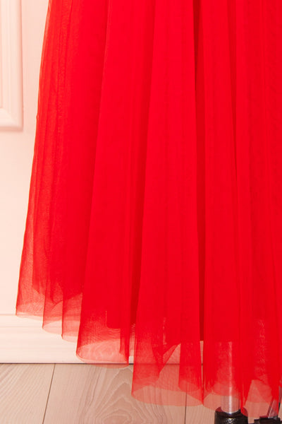 Valerie Red A-Line Tulle Midi Dress | Boutique 1861 bottom