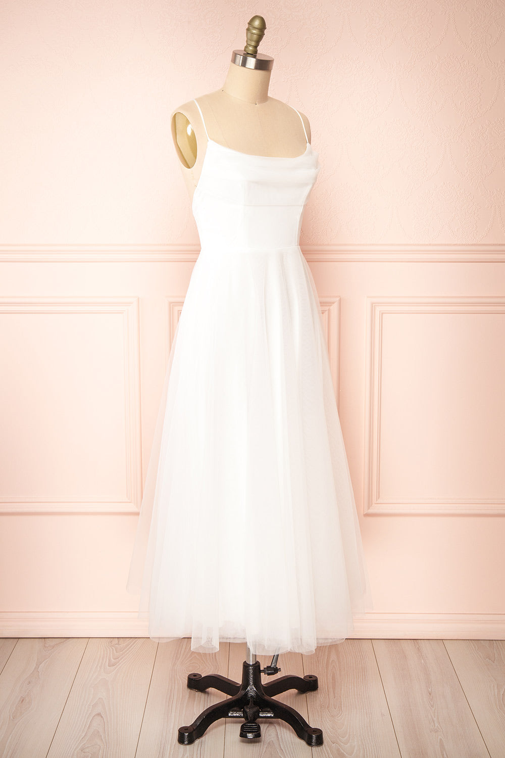 Valerie White A-Line Tulle Midi Dress | Boutique 1861 side view 