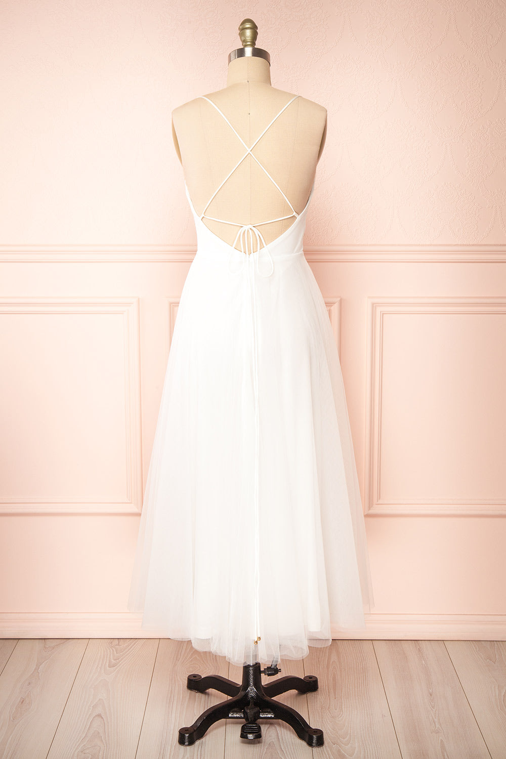 Valerie White A-Line Tulle Midi Dress | Boutique 1861 back view