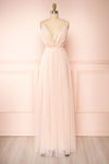 Valeska Blush V-Neck Tulle Maxi Dress w/ Lace Details | Boutique 1861 front view