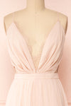 Valeska Blush V-Neck Tulle Maxi Dress w/ Lace Details | Boutique 1861 front close-up