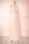 Valeska Blush V-Neck Tulle Maxi Dress w/ Lace Details | Boutique 1861 side view