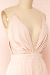 Valeska Blush V-Neck Tulle Maxi Dress w/ Lace Details | Boutique 1861 side close-up