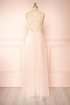 Valeska Blush V-Neck Tulle Maxi Dress w/ Lace Details | Boutique 1861 back view