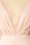 Valeska Blush V-Neck Tulle Maxi Dress w/ Lace Details | Boutique 1861 fabric