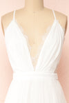 Valeska Ivory V-Neck Tulle Maxi Dress w/ Lace Details | Boudoir 1861 front close-up