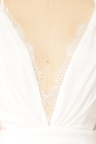Valeska Ivory V-Neck Tulle Maxi Dress w/ Lace Details | Boudoir 1861 fabric