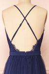 Valeska Navy V-Neck Tulle Maxi Dress w/ Lace Details | Boutique 1861 back close-up