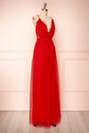 Valeska Red V-Neck Tulle Maxi Dress w/ Lace Details | Boutique 1861 side view