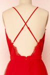 Valeska Red V-Neck Tulle Maxi Dress w/ Lace Details | Boutique 1861 back close-up