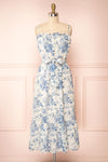 Valga Blue & White Floral Midi Dress w/ Fabric Belt | Boutique 1861 front view