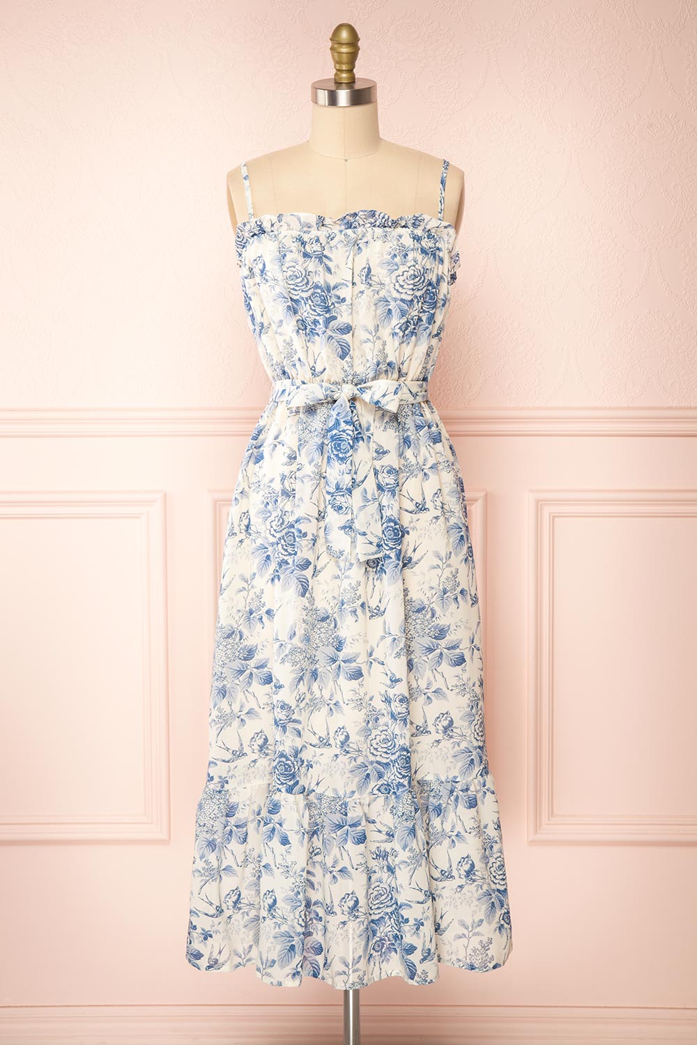 Valga | Floral Midi Dress w/ Fabric Belt