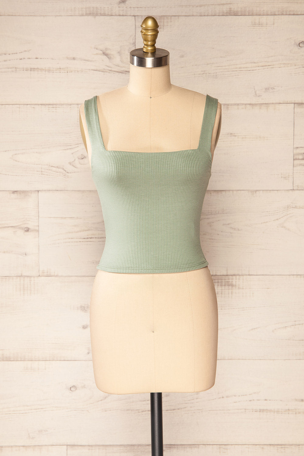 Valka Green Ribbed Square Neck Cami | La petite garçonne front view 