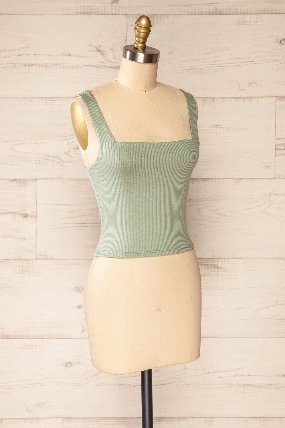 Valka Green Ribbed Square Neck Cami | La petite garçonne side view 