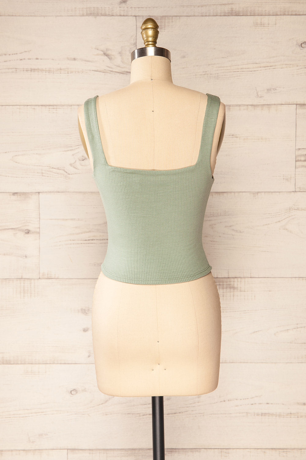 Valka Green Ribbed Square Neck Cami | La petite garçonne back view 