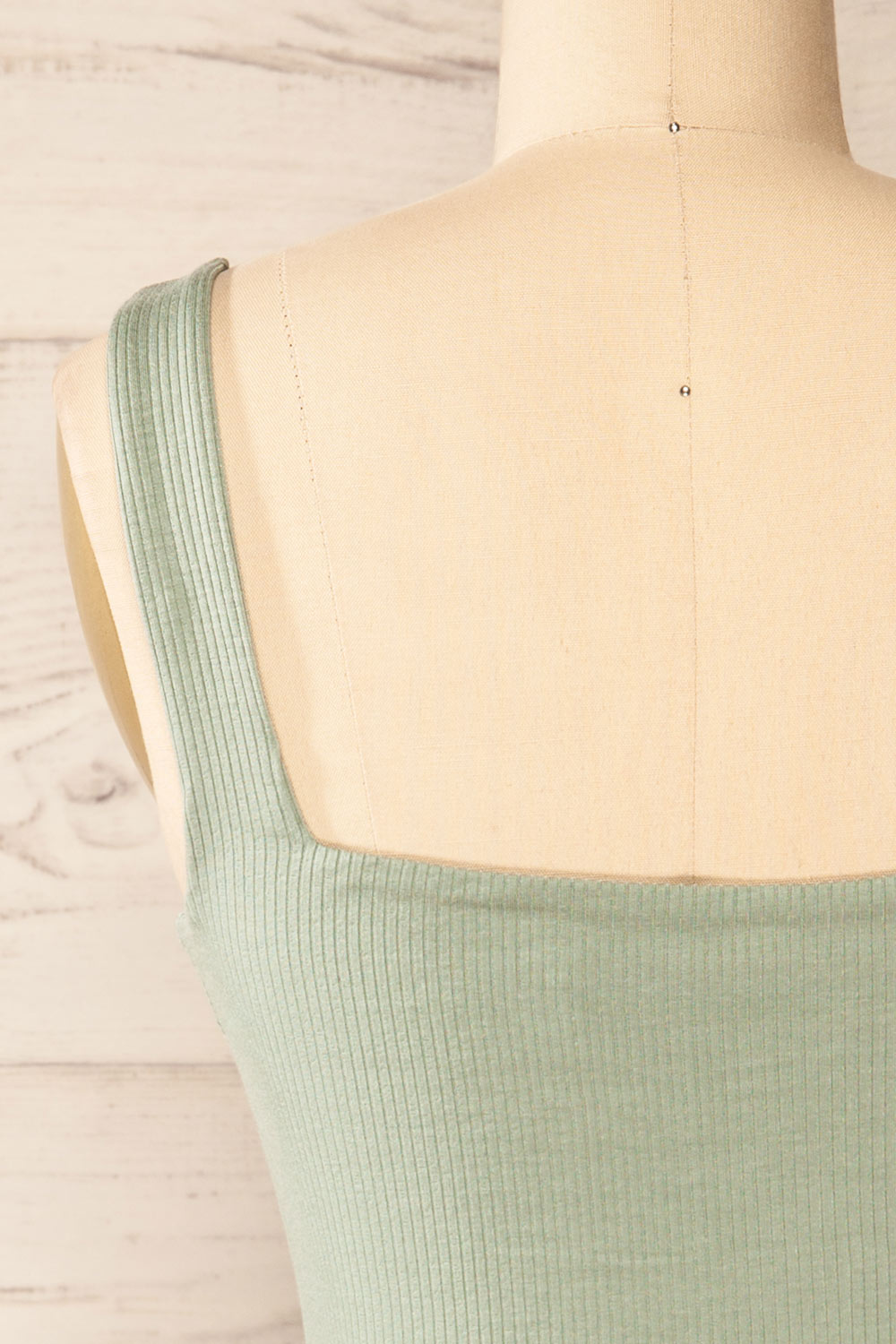 Valka Green Ribbed Square Neck Cami | La petite garçonne back close-up