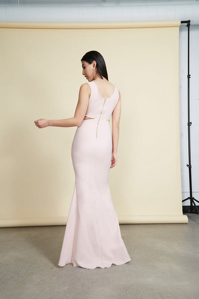 Vallata Blush Cut-Outs Mermaid Gown | Boudoir 1861 back on model