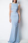 Vallata Celeste - Baby blue waist cut-outs fitted gown front on model