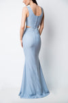Vallata Celeste - Baby blue waist cut-outs fitted gown back on model