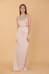 Vallata Nude Satin Beige Cut-Outs Mermaid Gown | Boudoir 1861 front on model