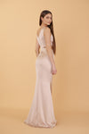 Vallata Nude Satin Beige Cut-Outs Mermaid Gown | Boudoir 1861 back on model