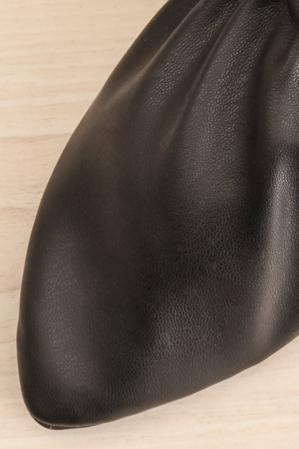 Vancouver Black Faux-Leather Pointed Toe Mules | La petite garçonne flat close-up