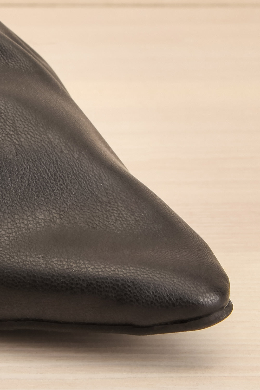 Vancouver Black Faux-Leather Pointed Toe Mules | La petite garçonne front close-up