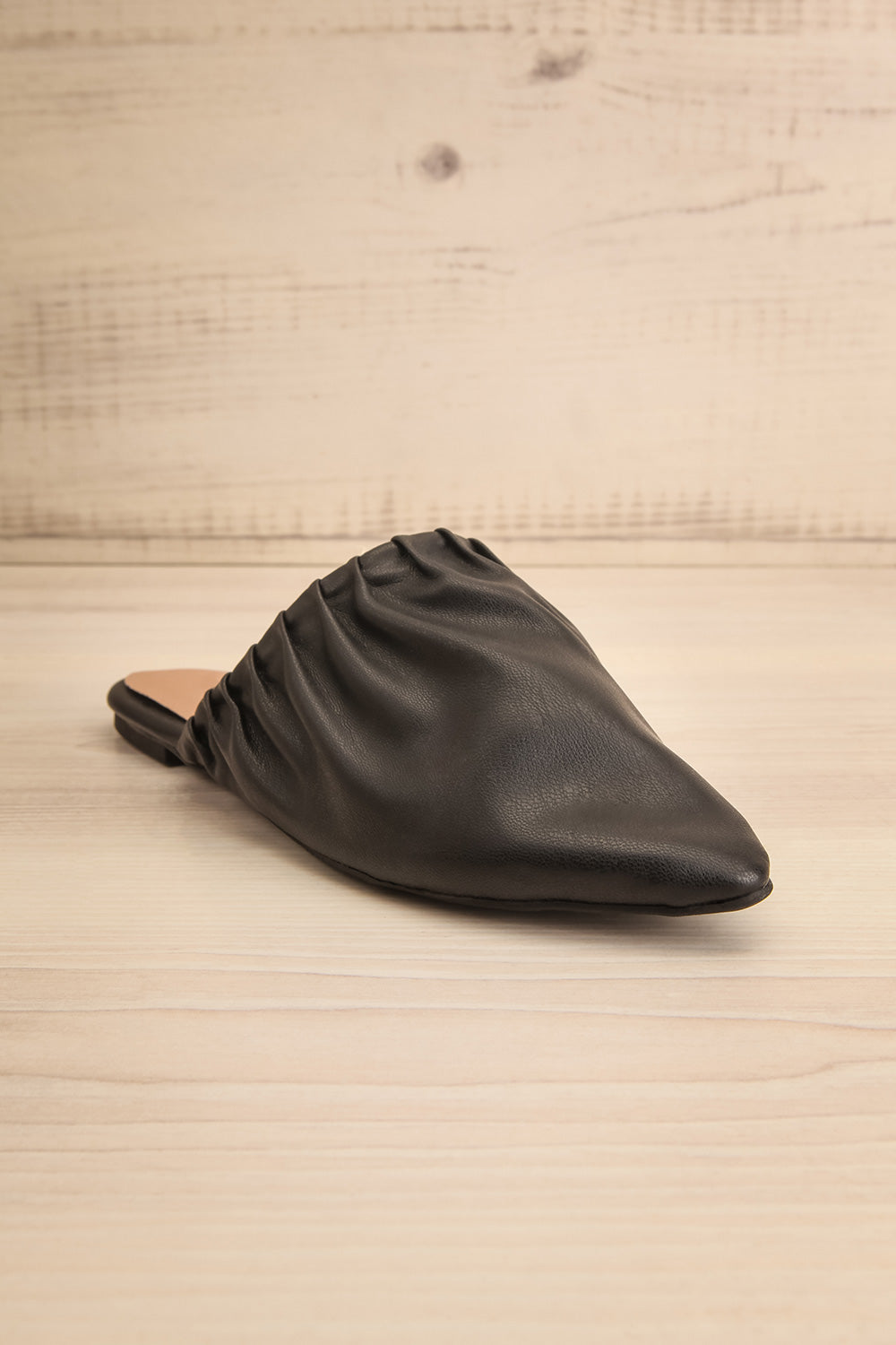 Vancouver Black Faux-Leather Pointed Toe Mules | La petite garçonne front view