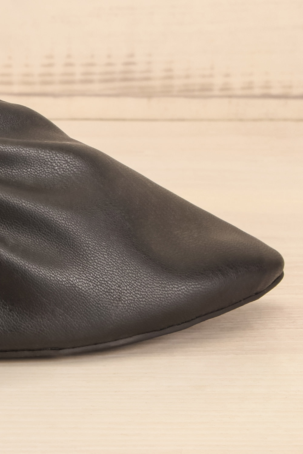 Vancouver Black Faux-Leather Pointed Toe Mules | La petite garçonne side close-up