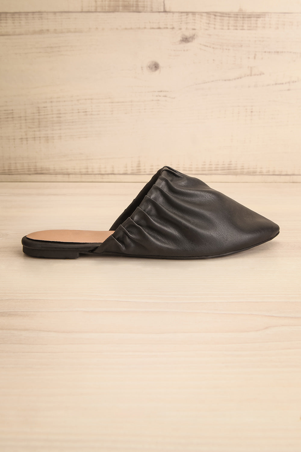 Vancouver Black Faux-Leather Pointed Toe Mules | La petite garçonne side view