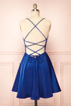 Vanessa Blue Short Satin Dress | Boutique 1861 back view