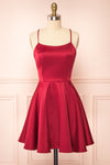 Vanessa Burgundy Satin Short Dress | Boutique 1861 front view